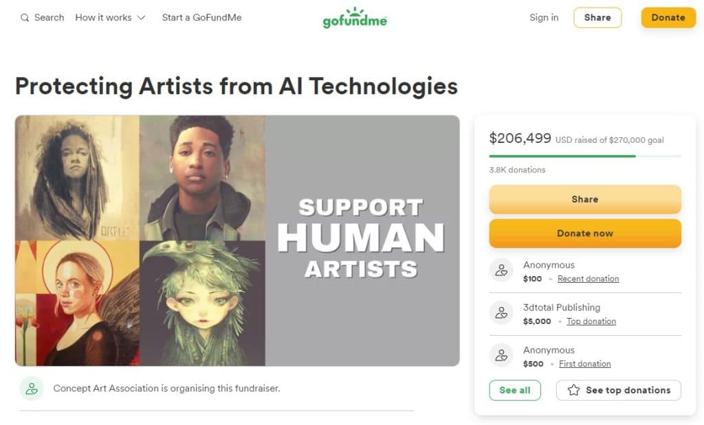 Screenshot from Concept Art Association GoFundMe fundraiser